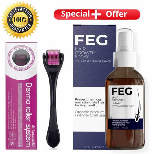 FEG Plus Hair Growth Spray 50ml + Derma Roller 0.5mm (2 IN 1 Hair Growth Bundle)