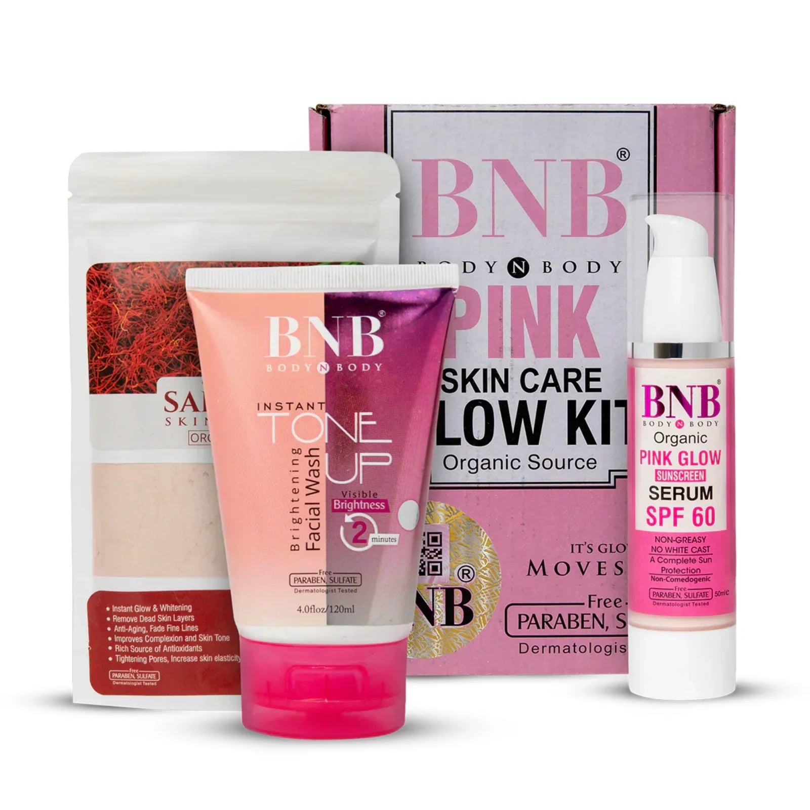 BNB Pink Face Glow Kit | Tone Up Wash | Mask | SPF | 3-in-1