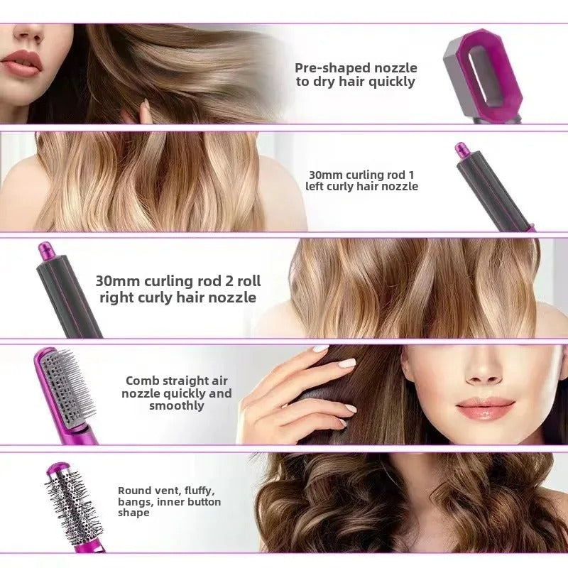 5-in-1 Electric Hair Styling Brush Kit | Blow Dry, Curl, Straighten, Volumize & Massage — Salon-Quality Hair Styling at Home (Pink Color)