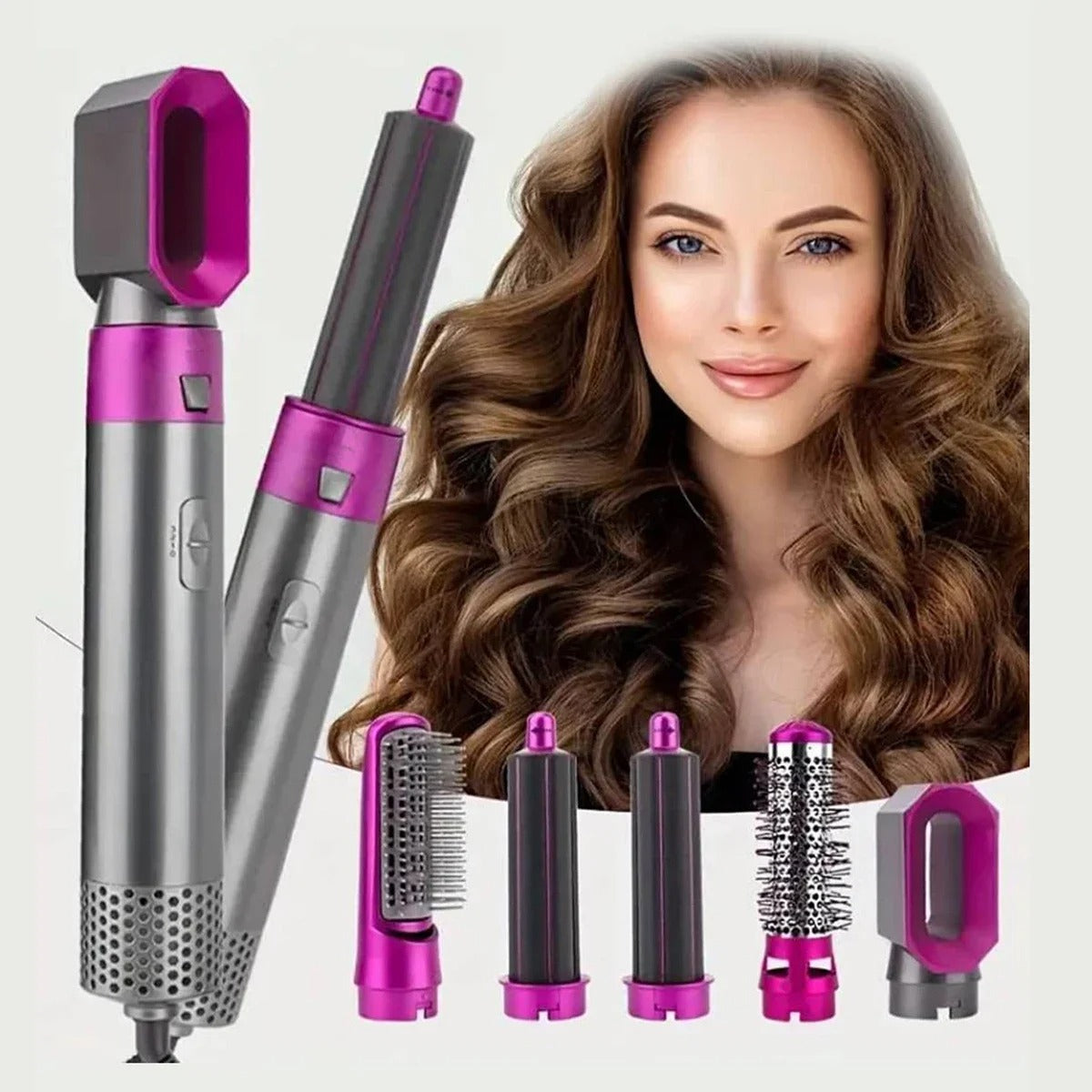 5-in-1 Electric Hair Styling Brush Kit | Blow Dry, Curl, Straighten, Volumize & Massage — Salon-Quality Hair Styling at Home (Pink Color)