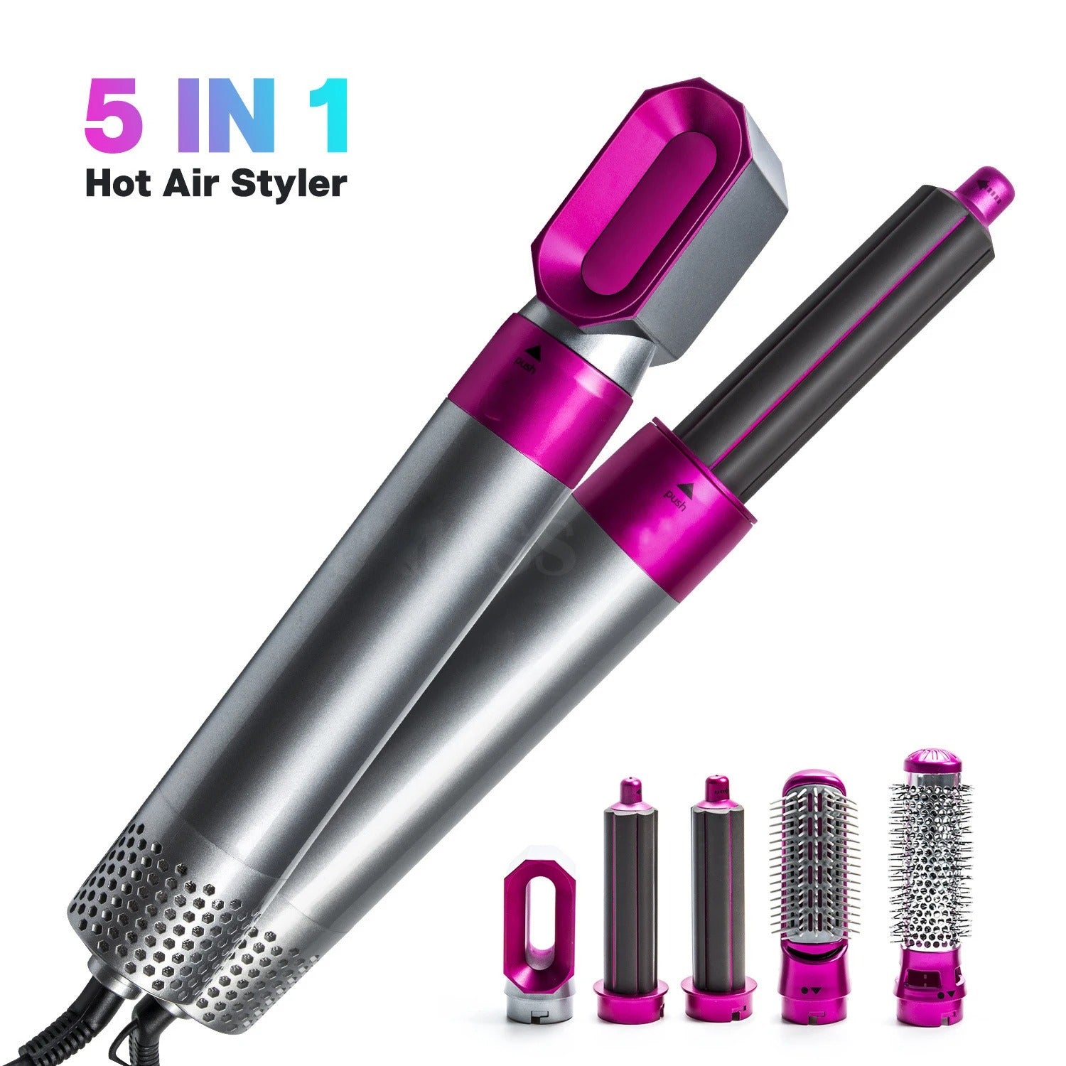 5-in-1 Electric Hair Styling Brush Kit | Blow Dry, Curl, Straighten, Volumize & Massage — Salon-Quality Hair Styling at Home (Pink Color)