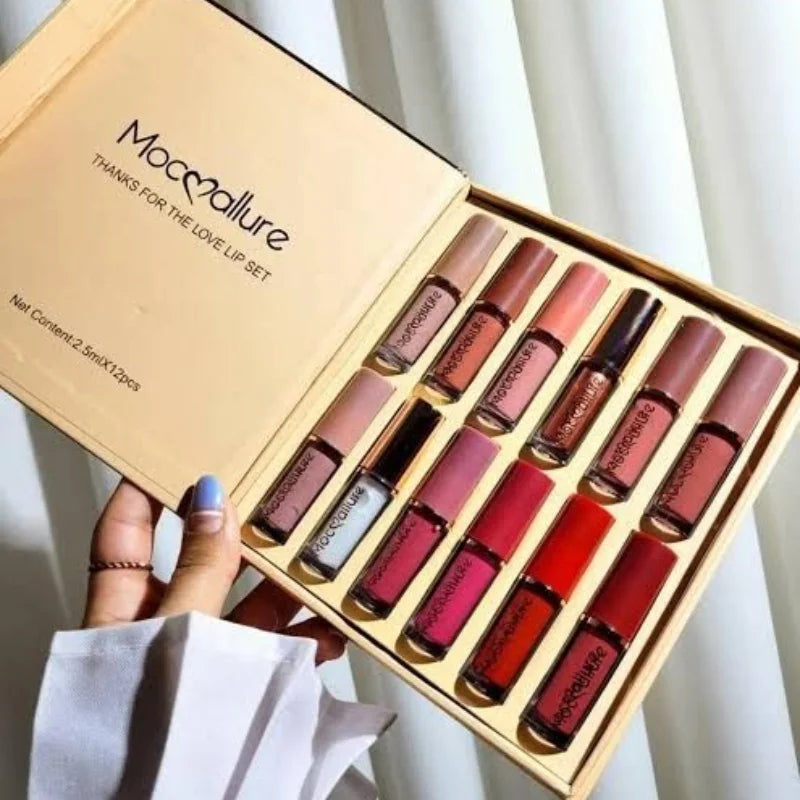 12 Pcs Mocallure Matte Lipstick Set Waterproof & Long-Lasting