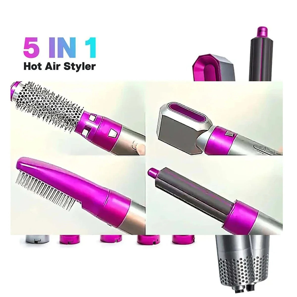 5-in-1 Electric Hair Styling Brush Kit | Blow Dry, Curl, Straighten, Volumize & Massage — Salon-Quality Hair Styling at Home (Pink Color)