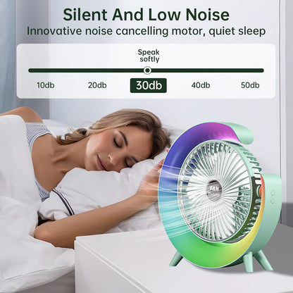 Colorful LED Light, USB Rechargeable Fan