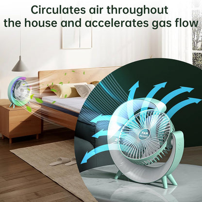 Colorful LED Light, USB Rechargeable Fan