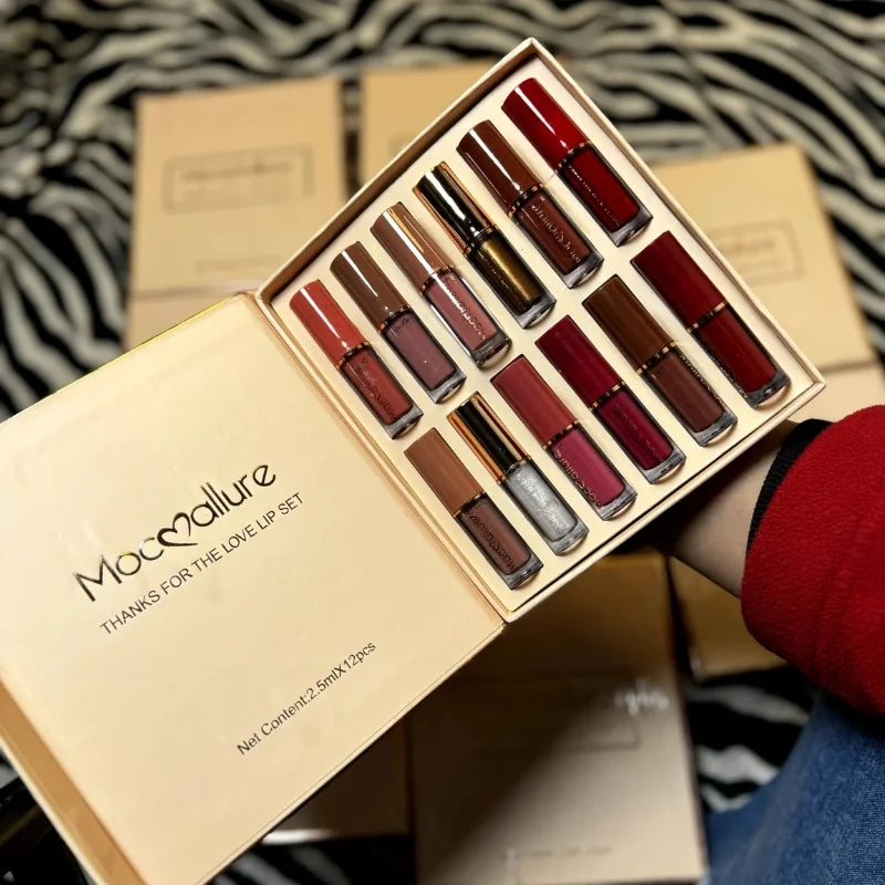 12 Pcs Mocallure Matte Lipstick Set Waterproof & Long-Lasting