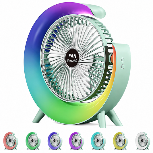 Colorful LED Light, USB Rechargeable Fan