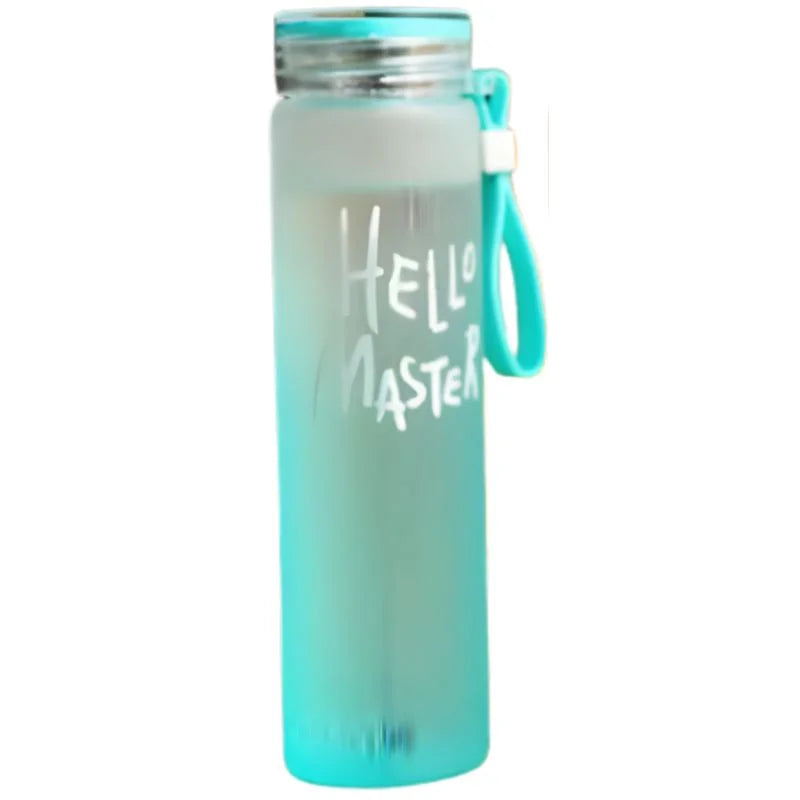 White Frosted Glass Water Bottle | Leak-Proof Insulated Bottle with Hello Master Decal Logo | 400ml