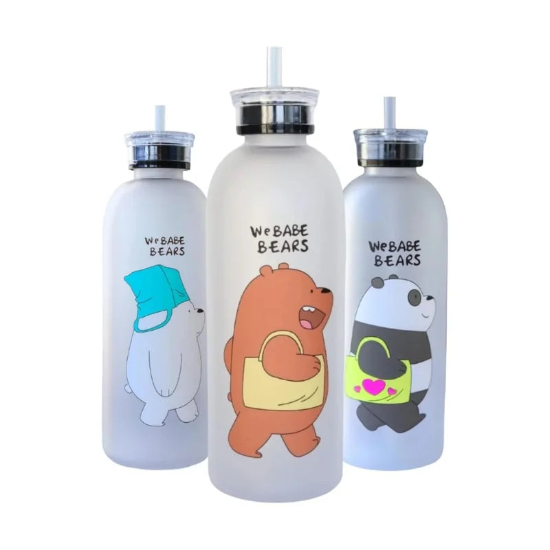 We Babe Bears Frosted Plastic Water Bottle with Straw 1000ml, front view