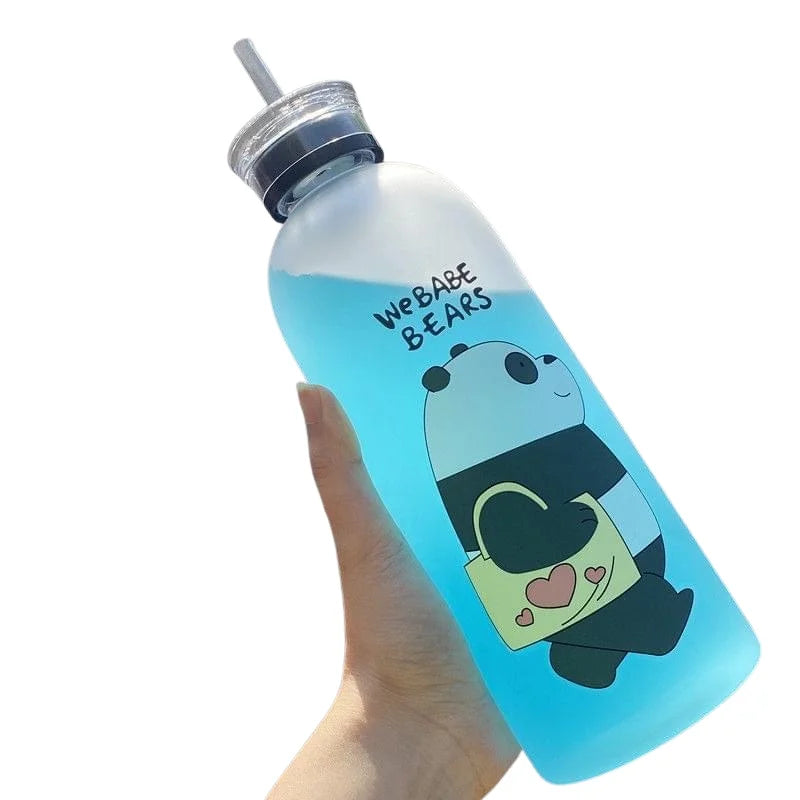 We Babe Bears Frosted Plastic Water Bottle with Straw 1000ml, in use