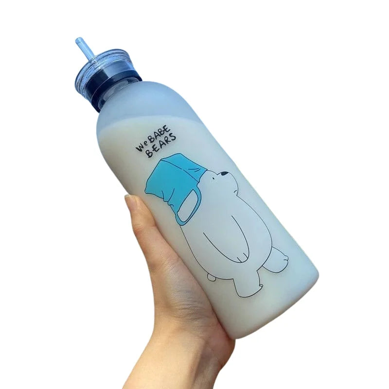 We Babe Bears Frosted Plastic Water Bottle with Straw 1000ml, detail close-up