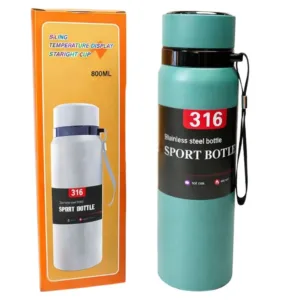 Digital Smart Stainless Steel Vacuum 800ml Water Bottle, front view