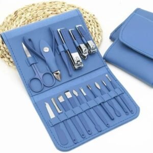 16 Pcs Stainless Steel Color-Coated Manicure and Pedicure Set with Leather Case, front view